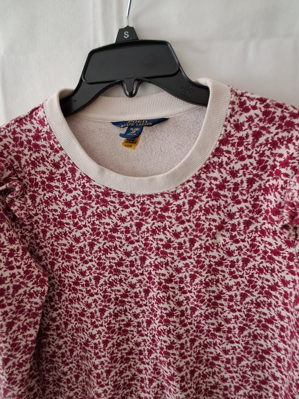 Polo Ralph Lauren Girls XL 16 Red Floral Ruffle Shoulder Fleece Sweatshirt - Picture 3 of 7